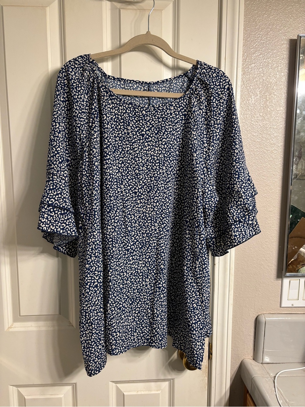 Women's Navy and White Printed Blouse